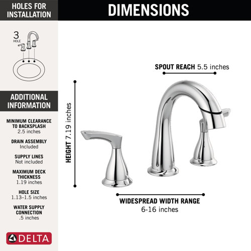Delta Broadmoor Widespread Pull Out Sprayer Bathroom Faucet, 2handle